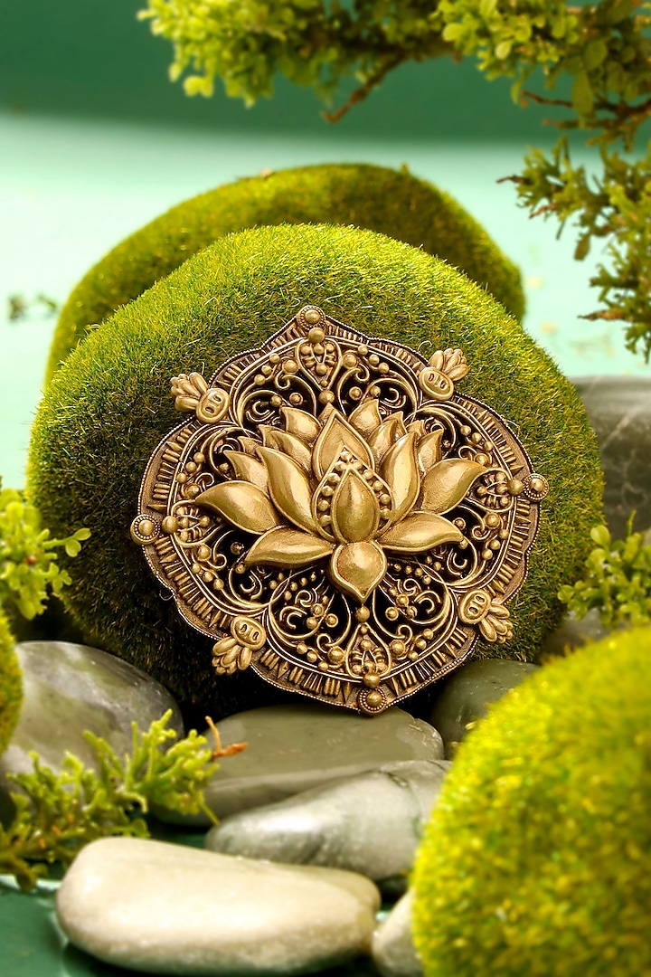 Antique Gold Brass Lotus Brooch by Cosa Nostraa at Pernia's Pop Up Shop