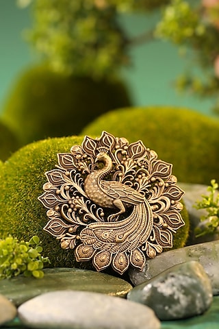 Antique Gold Brass Royal Peacock Brooch by Cosa Nostraa