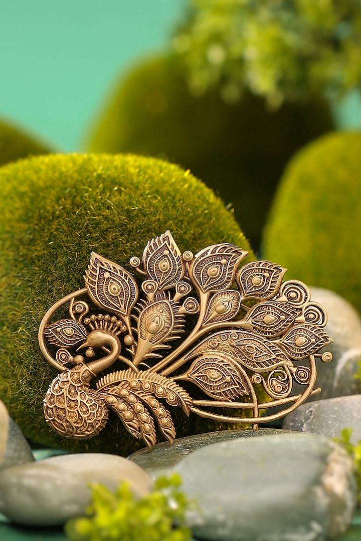 Antique Gold Brass Majestic Peacock Brooch by Cosa Nostraa at Pernia's Pop Up Shop