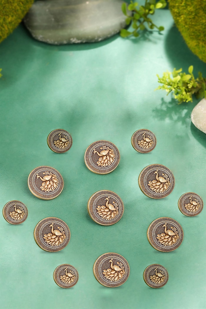 Antique Gold Brass Peacock Buttons (Set of 13) by Cosa Nostraa at Pernia's Pop Up Shop