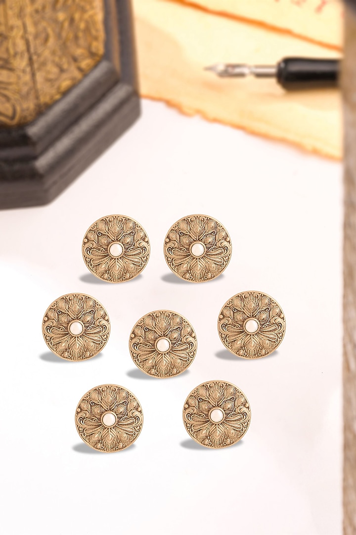 Antique Gold Brass Floral Shimmer Buttons (Set Of 7) by Cosa Nostraa at Pernia's Pop Up Shop