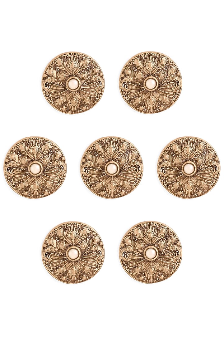 Antique Gold Brass Floral Shimmer Buttons (Set Of 7) by Cosa Nostraa at Pernia's Pop Up Shop