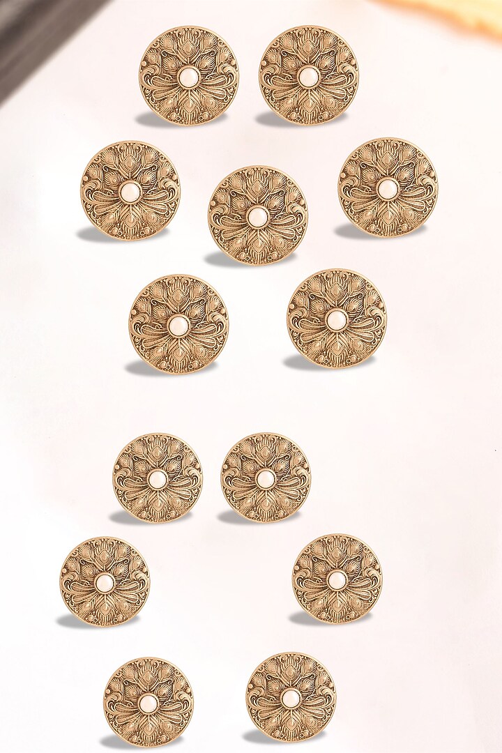 Antique Gold Brass Floral Shimmer Buttons (Set Of 13) by Cosa Nostraa at Pernia's Pop Up Shop