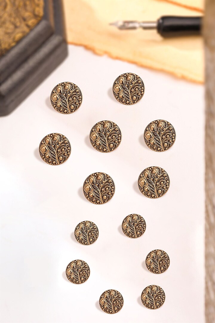 Antique Gold Brass Buttons (Set Of 13) by Cosa Nostraa at Pernia's Pop Up Shop