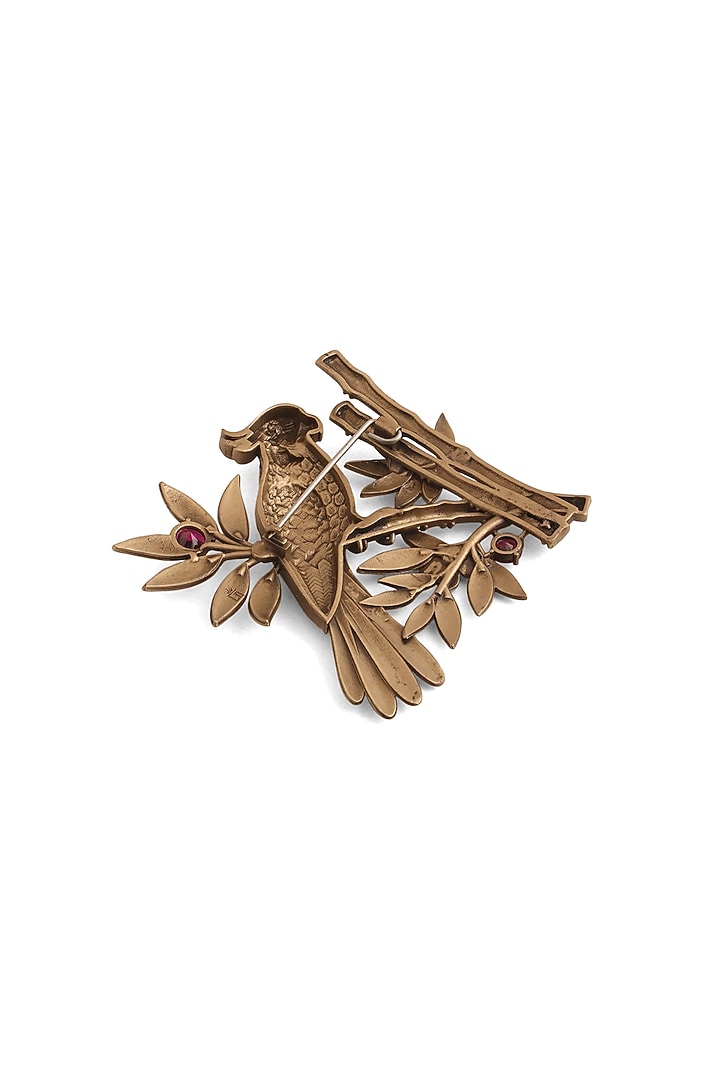 Antique Gold Red Stone Jungle Song Brooch by Cosa Nostraa at Pernia's Pop Up Shop