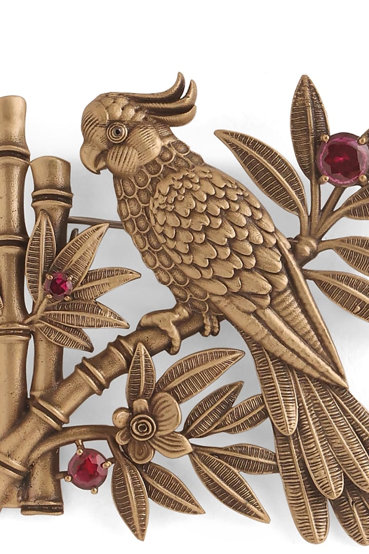 Antique Gold Red Stone Jungle Song Brooch by Cosa Nostraa at Pernia's Pop Up Shop
