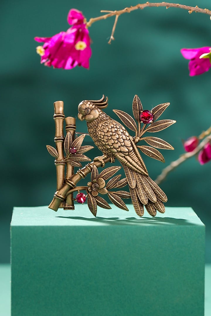 Antique Gold Red Stone Jungle Song Brooch by Cosa Nostraa at Pernia's Pop Up Shop