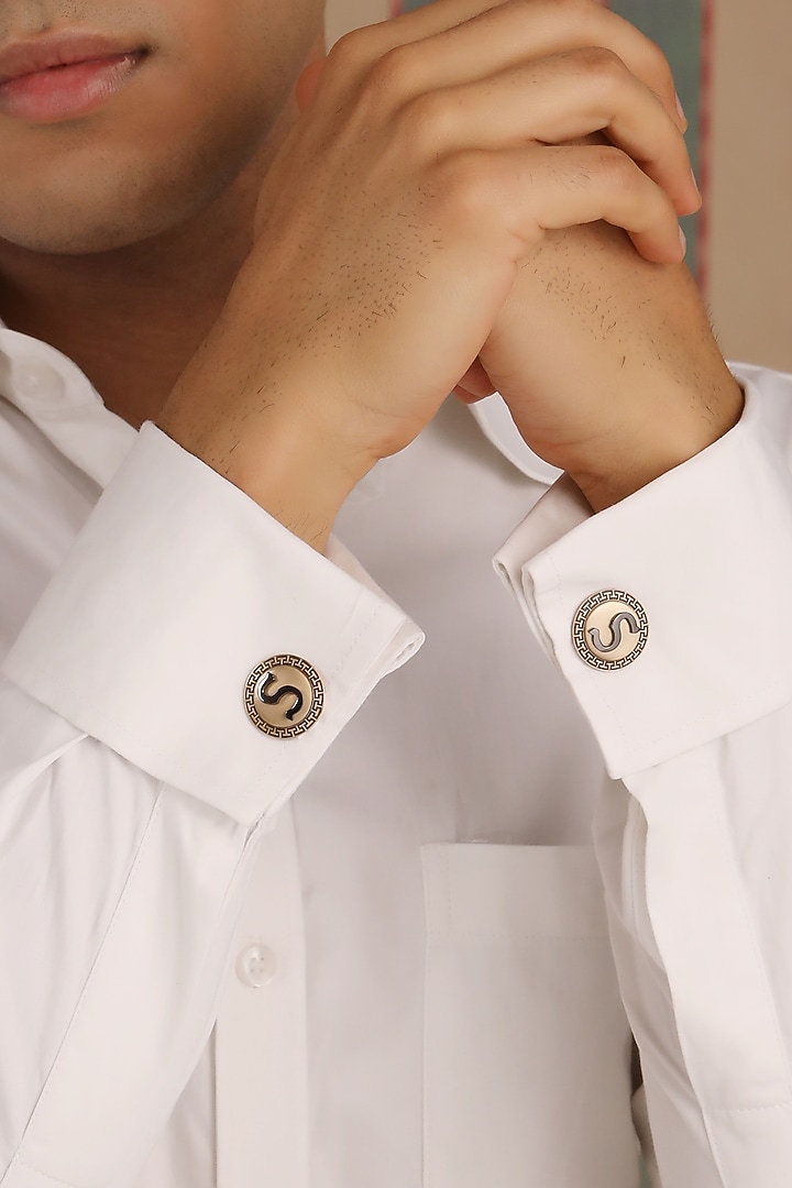 Black & Oxidised Finish Brass Cufflinks (Set Of 2) by Cosa Nostraa at Pernia's Pop Up Shop