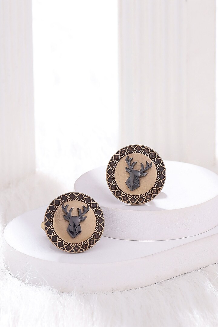 Black & Oxidised Finish Brass Cufflinks (Set Of 2) by Cosa Nostraa at Pernia's Pop Up Shop
