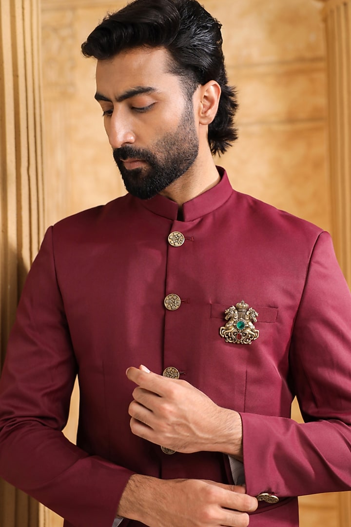 Antique Gold Crowned Stallion Red & Green Stone Brooch by Cosa Nostraa at Pernia's Pop Up Shop