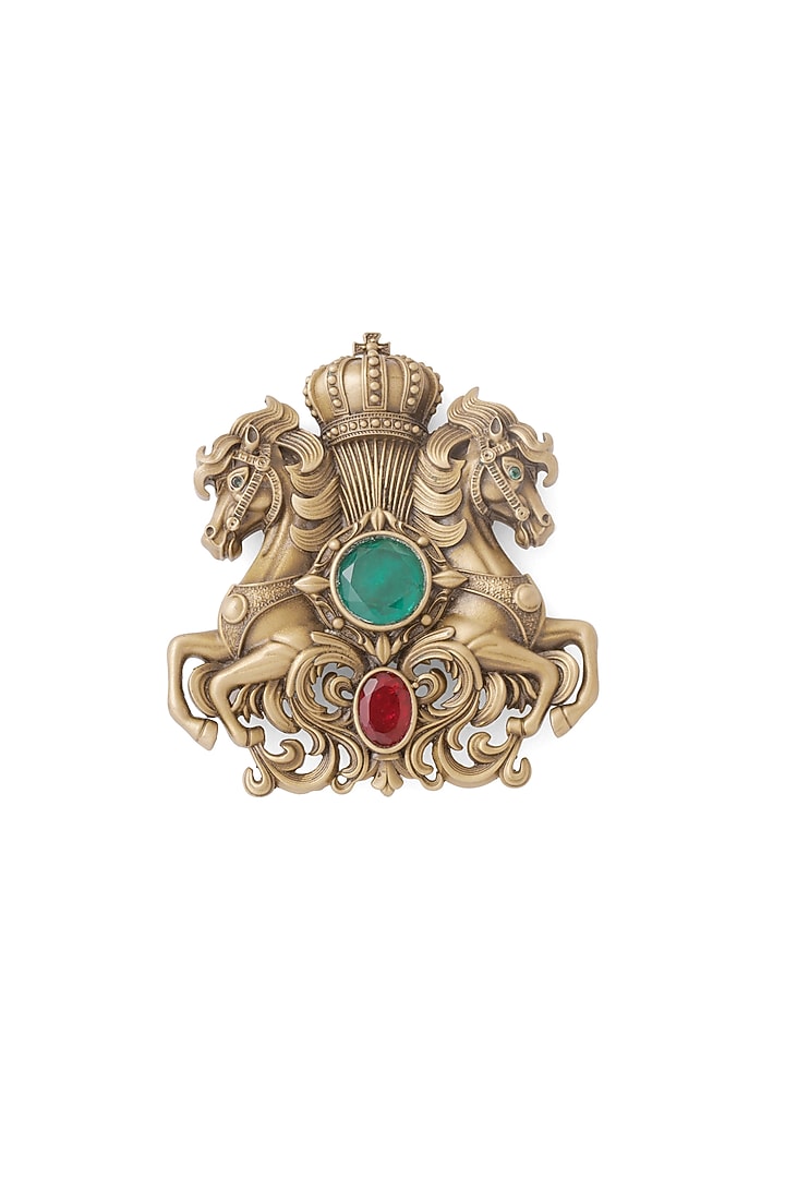 Antique Gold Crowned Stallion Red & Green Stone Brooch by Cosa Nostraa at Pernia's Pop Up Shop