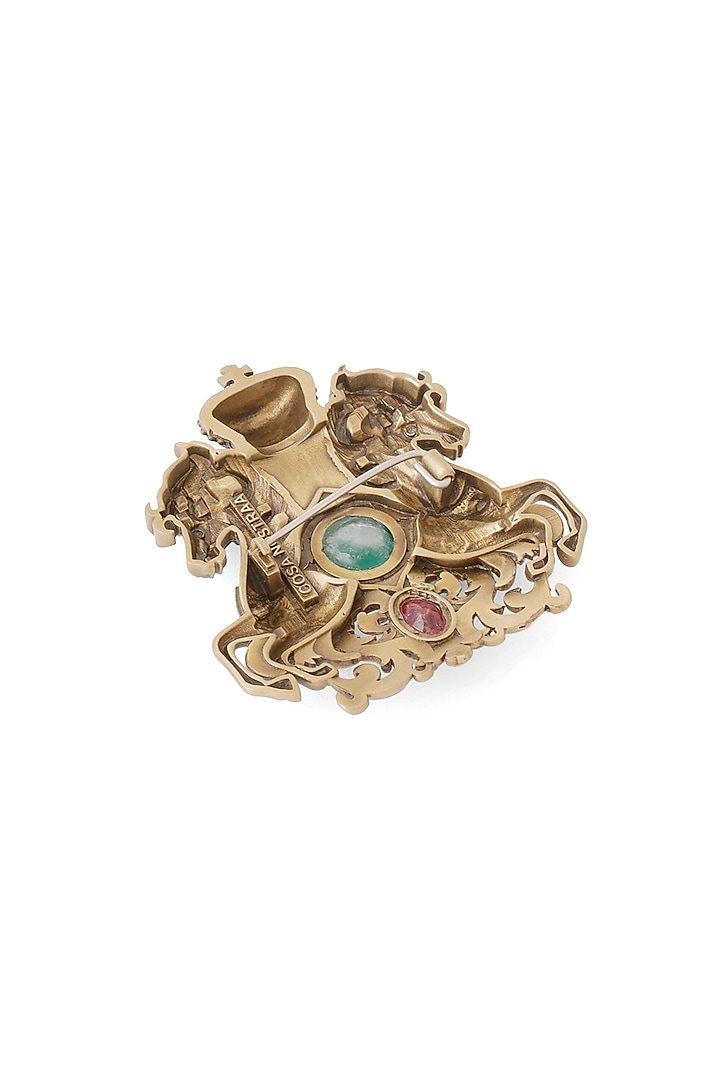 Antique Gold Crowned Stallion Red & Green Stone Brooch by Cosa Nostraa at Pernia's Pop Up Shop