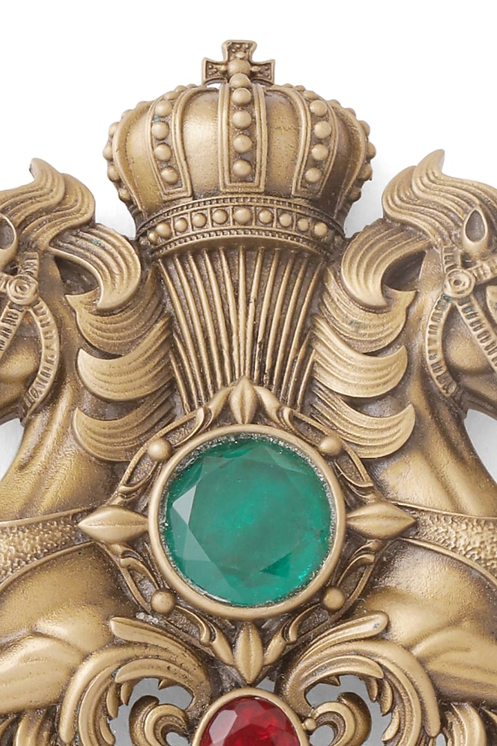 Antique Gold Crowned Stallion Red & Green Stone Brooch by Cosa Nostraa at Pernia's Pop Up Shop