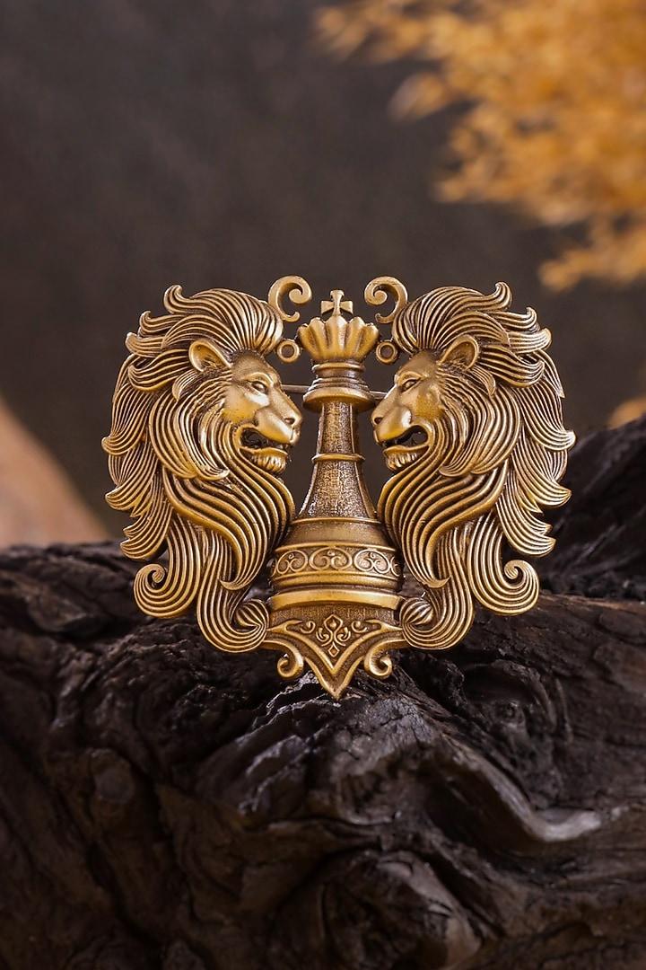 Antique Gold Twin Lion Crest Brooch by Cosa Nostraa at Pernia's Pop Up Shop
