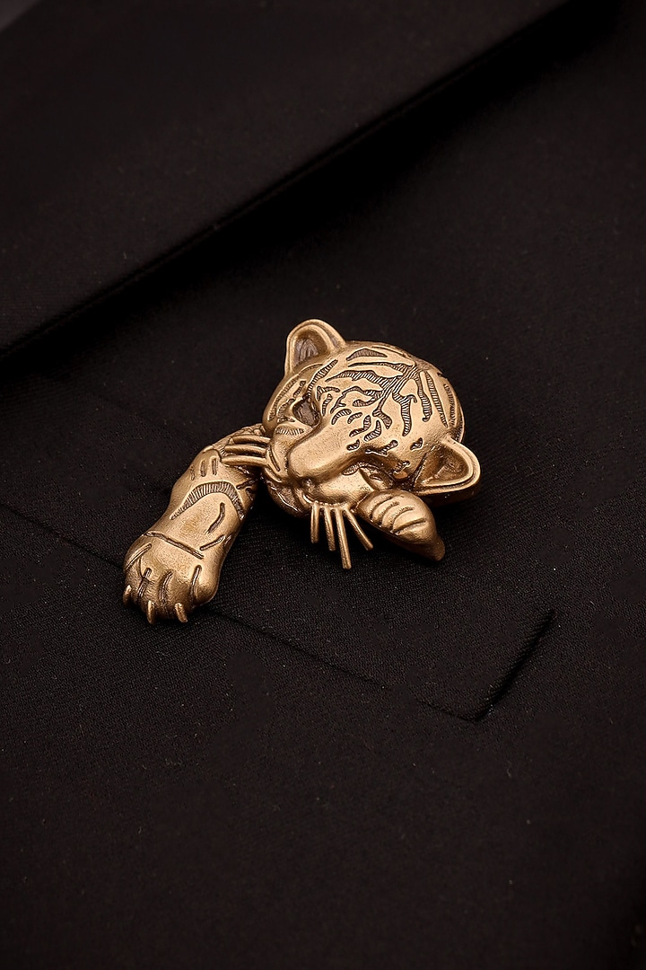 Antique Gold Brass Young Tiger Brooch by Cosa Nostraa at Pernia's Pop Up Shop