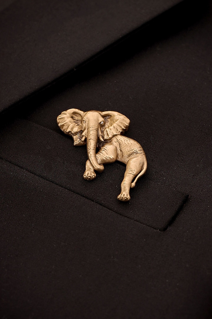 Antique Gold Brass Majestic Guardian Elephant Brooch by Cosa Nostraa at Pernia's Pop Up Shop