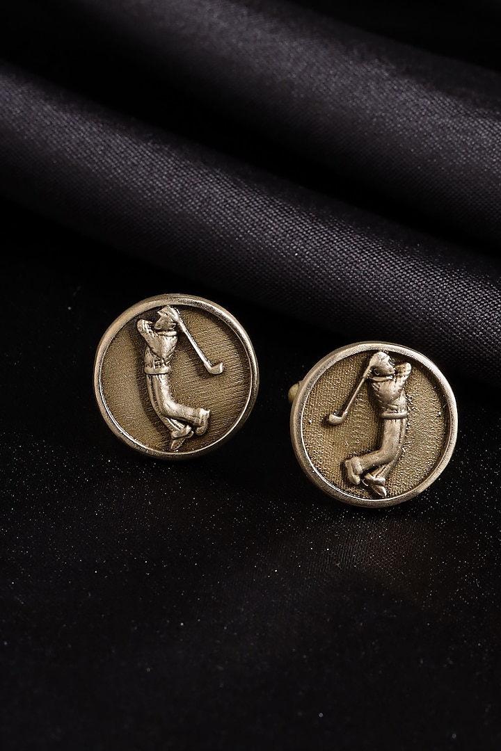 Antique Gold Brass Golfer Cufflinks With Lapel Pin Design by Cosa Nostraa  at Pernia's Pop Up Shop 2024