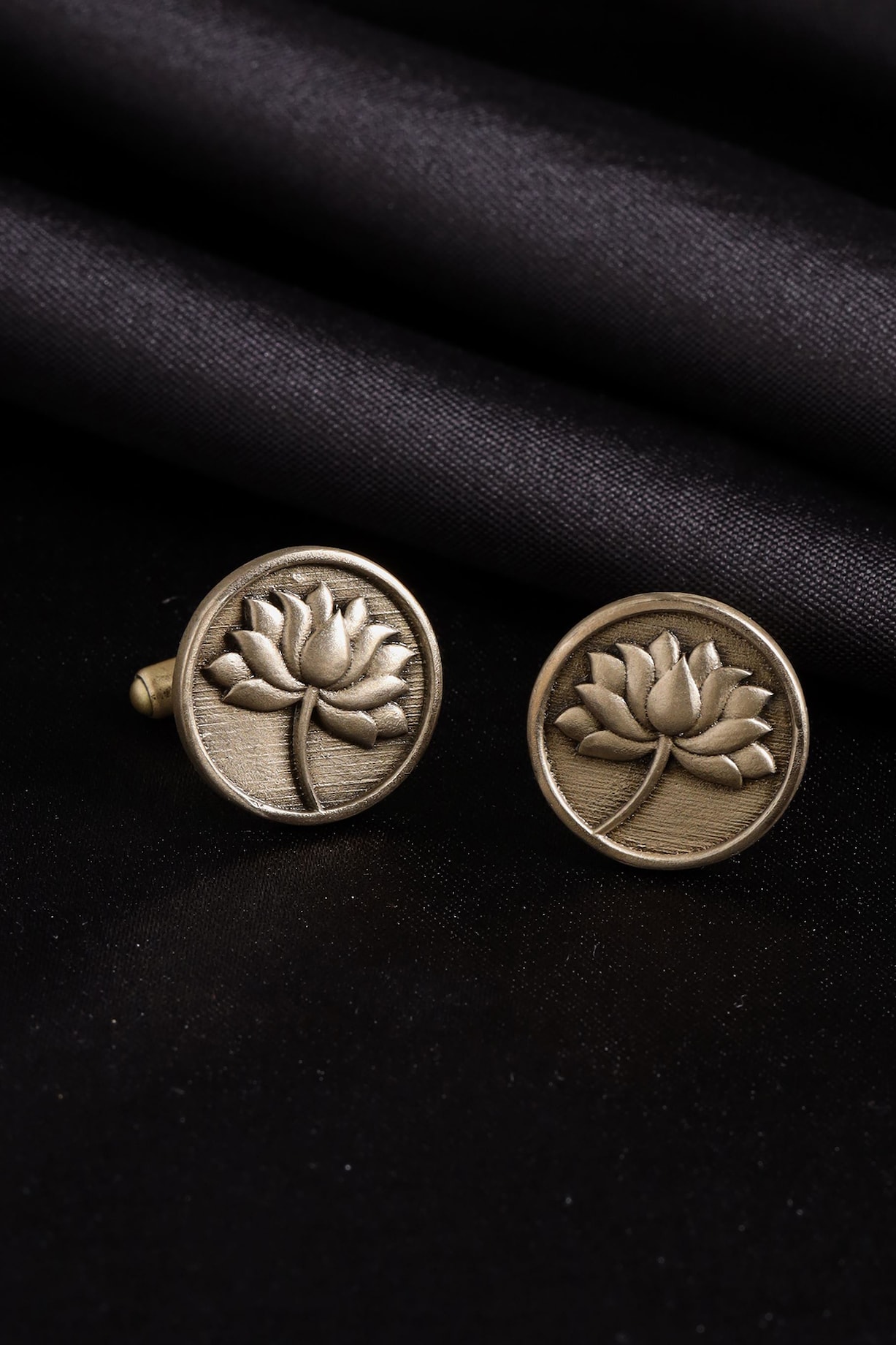 Buy Cosa Nostraa Antique Gold Brass Divine Lotus Cufflinks With