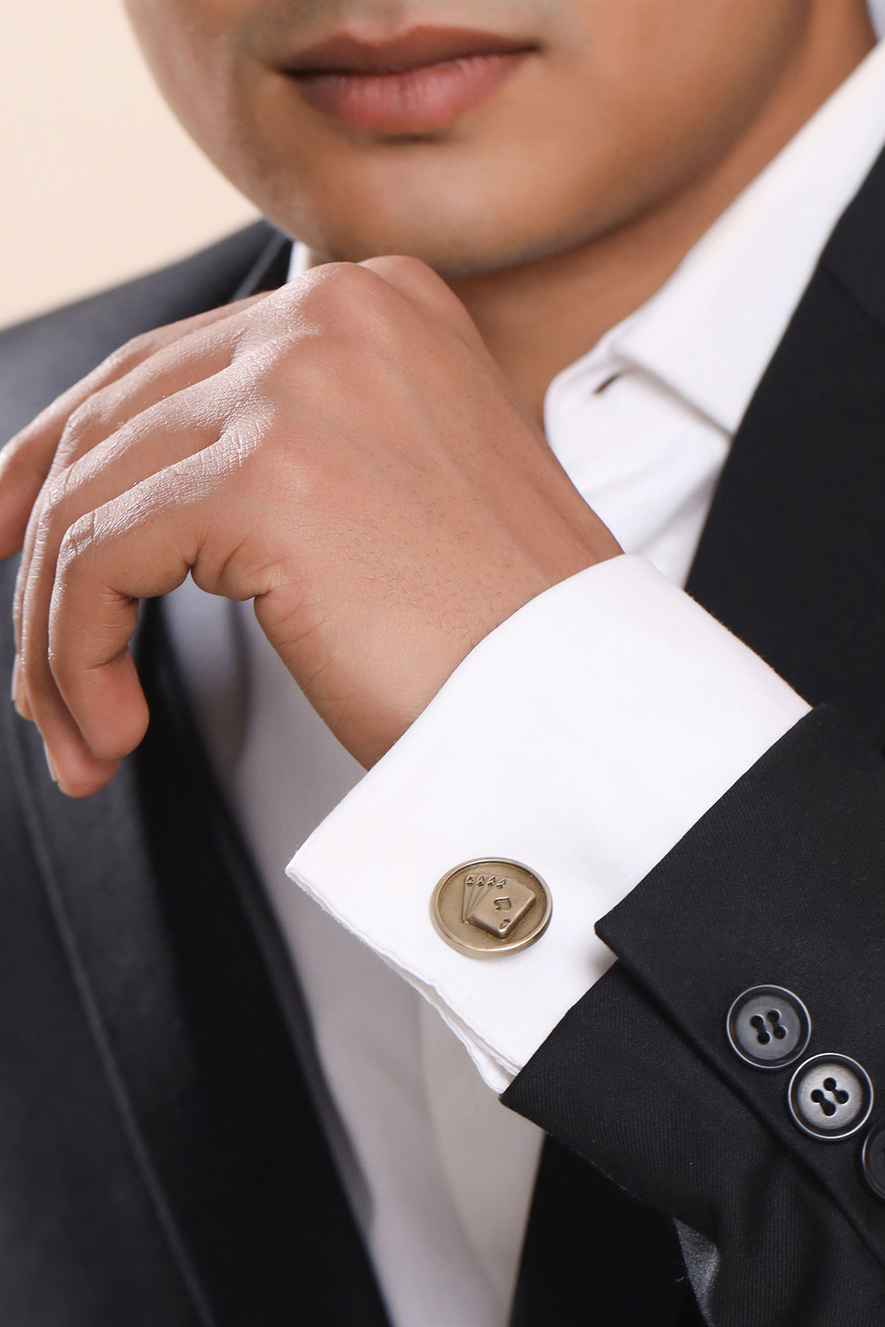 Antique Gold Ace Rule Brass Cufflinks With Lapel Pin by Cosa Nostraa
