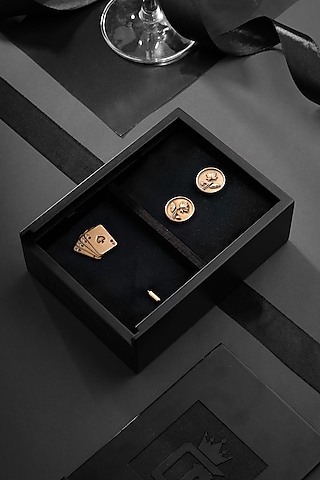 Antique Gold Ace Rule & Lotus Magic Brass Cufflinks With Lapel Pin by Cosa Nostraa