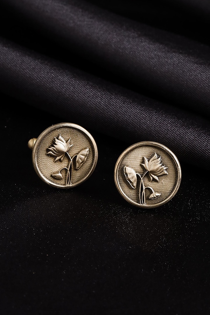 Antique Gold Ace Rule & Lotus Magic Brass Cufflinks With Lapel Pin by Cosa Nostraa at Pernia's Pop Up Shop