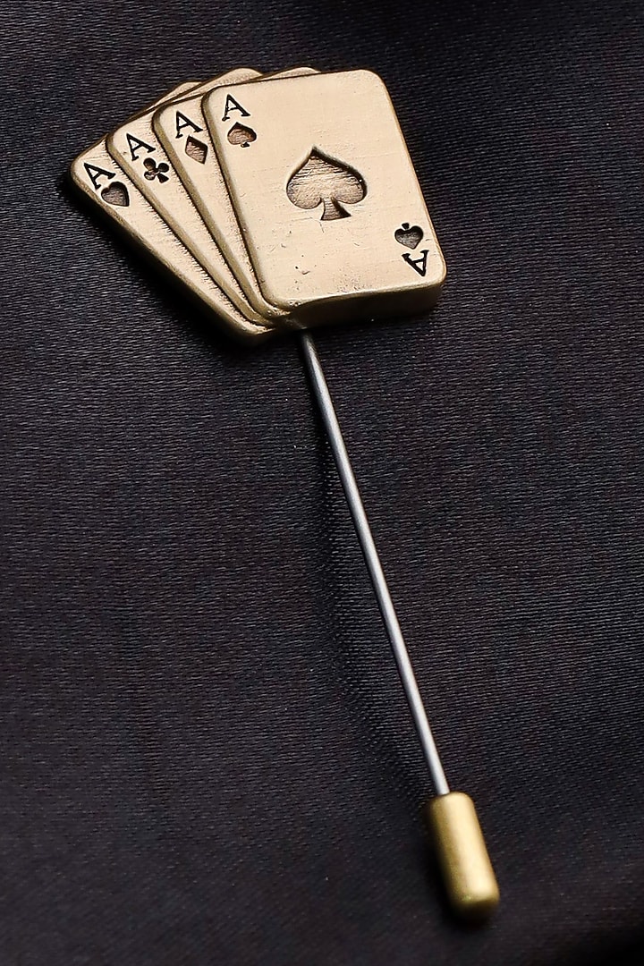 Antique Gold Ace Rule & Lotus Magic Brass Cufflinks With Lapel Pin by Cosa Nostraa at Pernia's Pop Up Shop