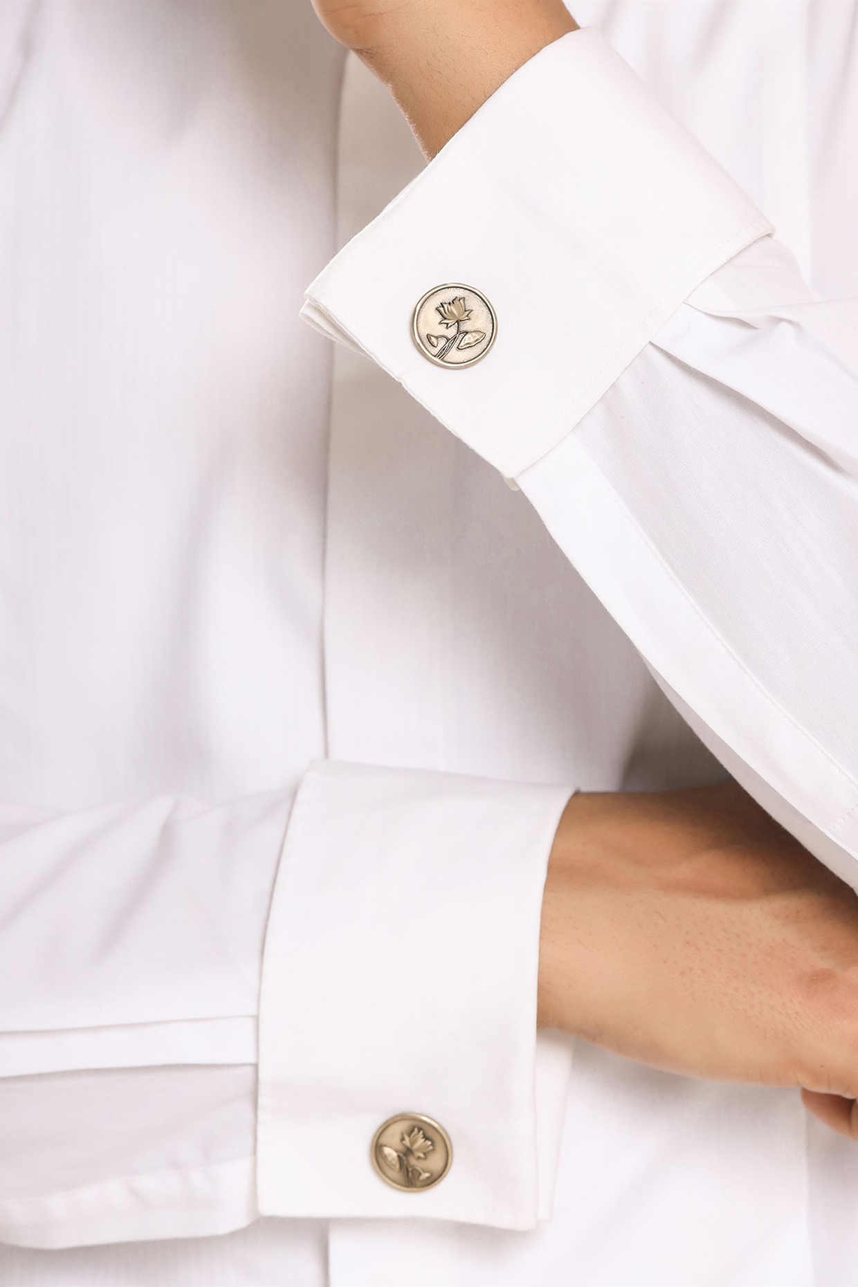 Antique Gold Brass Lotus Magic Cufflinks With Lapel Pin by Cosa Nostraa
