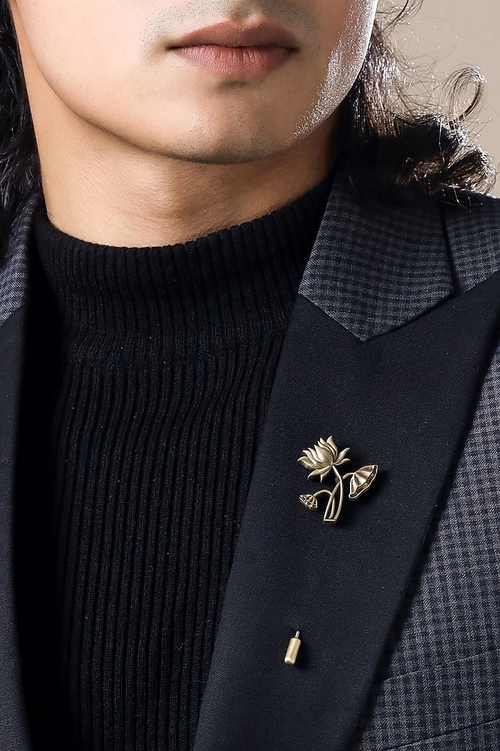Antique Gold Brass Lotus Magic Cufflinks With Lapel Pin by Cosa Nostraa at Pernia's Pop Up Shop