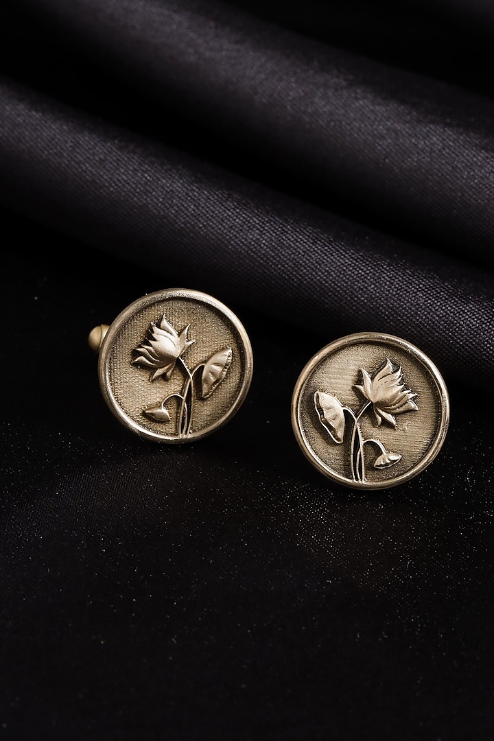 Antique Gold Brass Lotus Magic Cufflinks With Lapel Pin by Cosa Nostraa at Pernia's Pop Up Shop