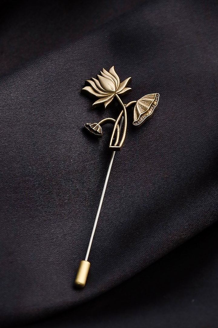 Antique Gold Brass Lotus Magic Cufflinks With Lapel Pin by Cosa Nostraa at Pernia's Pop Up Shop