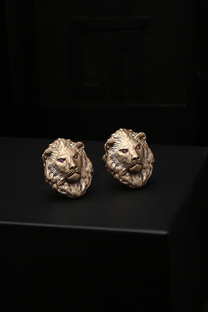 Antique Gold Brass Uber Lion Cufflinks With Lapel Pin by Cosa Nostraa