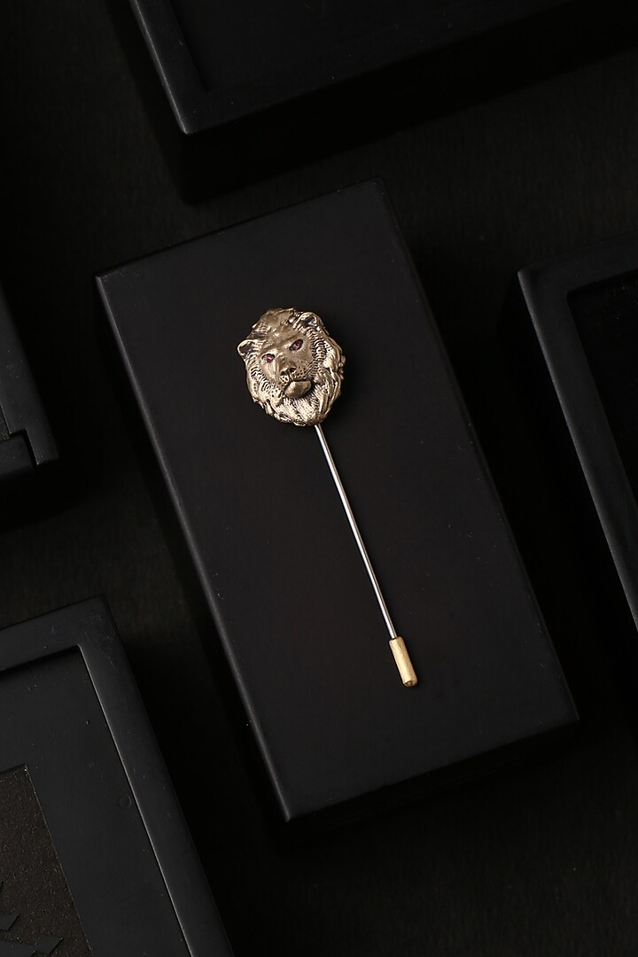 Antique Gold Brass Uber Lion Cufflinks With Lapel Pin by Cosa Nostraa at Pernia's Pop Up Shop