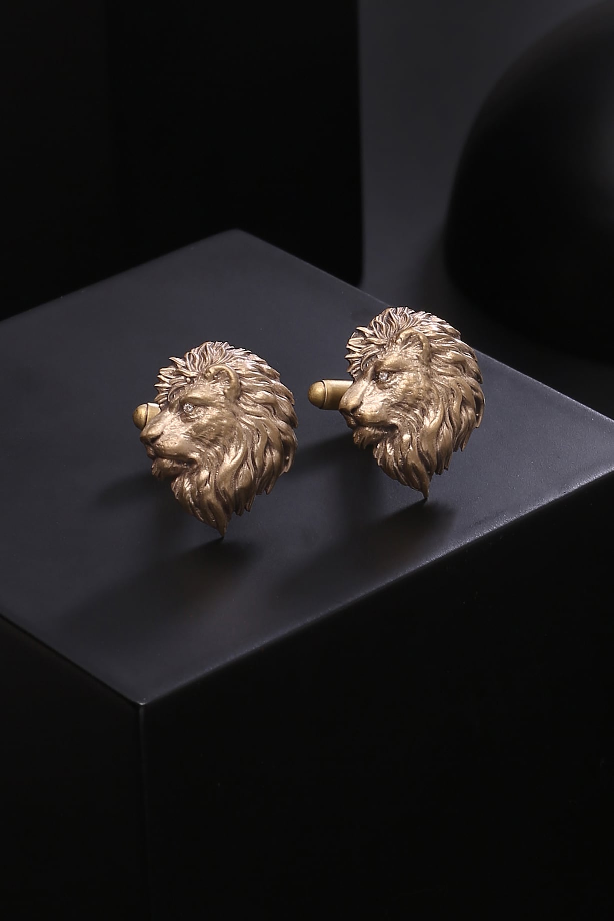 Antique Gold Royal Side Lion Cufflinks With Lapel Pin Design by Cosa Nostraa  at Pernia's Pop Up Shop 2024