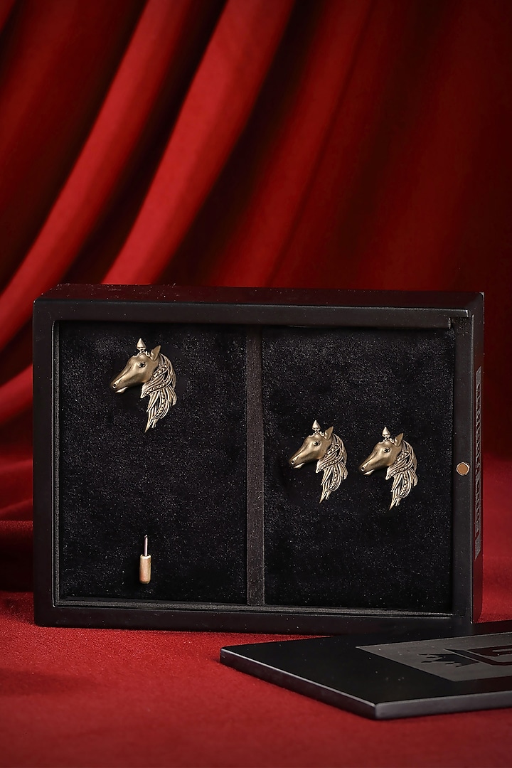 Antique Gold Majestic Horse Cufflinks With Lapel Pin by Cosa Nostraa