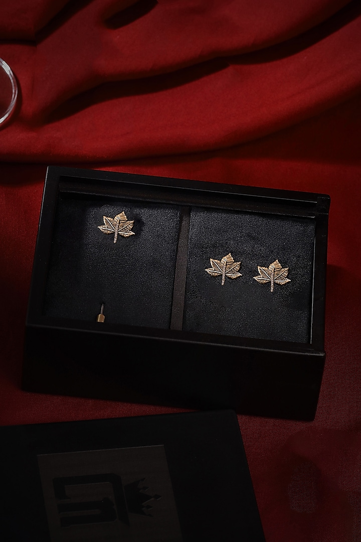 Antique Gold Brass Maple Leaf Cufflinks With Lapel Pin by Cosa Nostraa