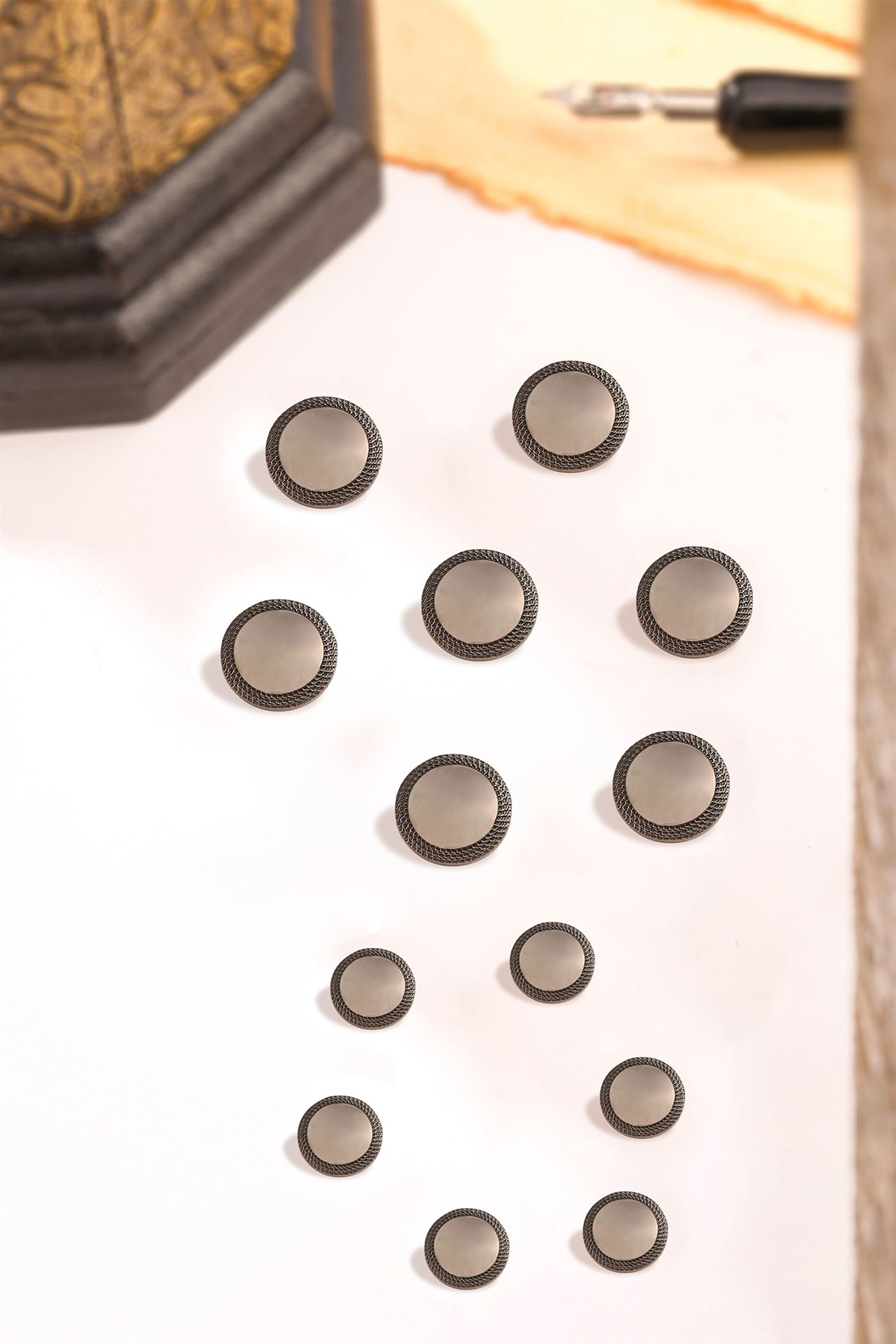 Antique Gold Embed Magic Buttons (Set Of 13) by Cosa Nostraa at Pernia's Pop Up Shop