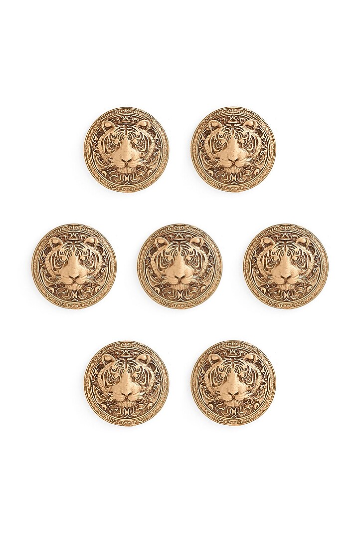 Antique Gold Inferno Tiger Buttons (Set Of 7) by Cosa Nostraa at Pernia's Pop Up Shop