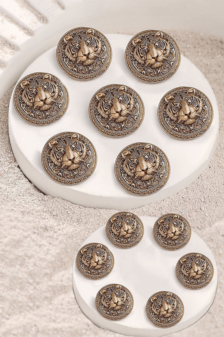 Antique Gold Inferno Tiger Buttons (Set Of 13) by Cosa Nostraa