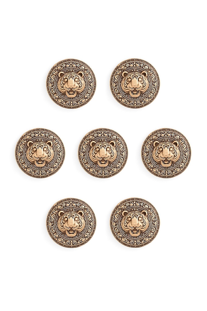 Antique Gold Blazing Tiger Buttons (Set Of 7) by Cosa Nostraa at Pernia's Pop Up Shop