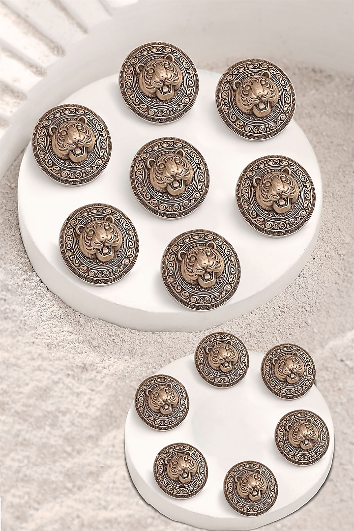 Antique Gold Blazing Tiger Buttons (Set Of 13) by Cosa Nostraa