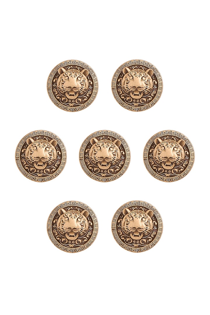 Antique Gold Royal Tiger Buttons (Set Of 7) by Cosa Nostraa at Pernia's Pop Up Shop