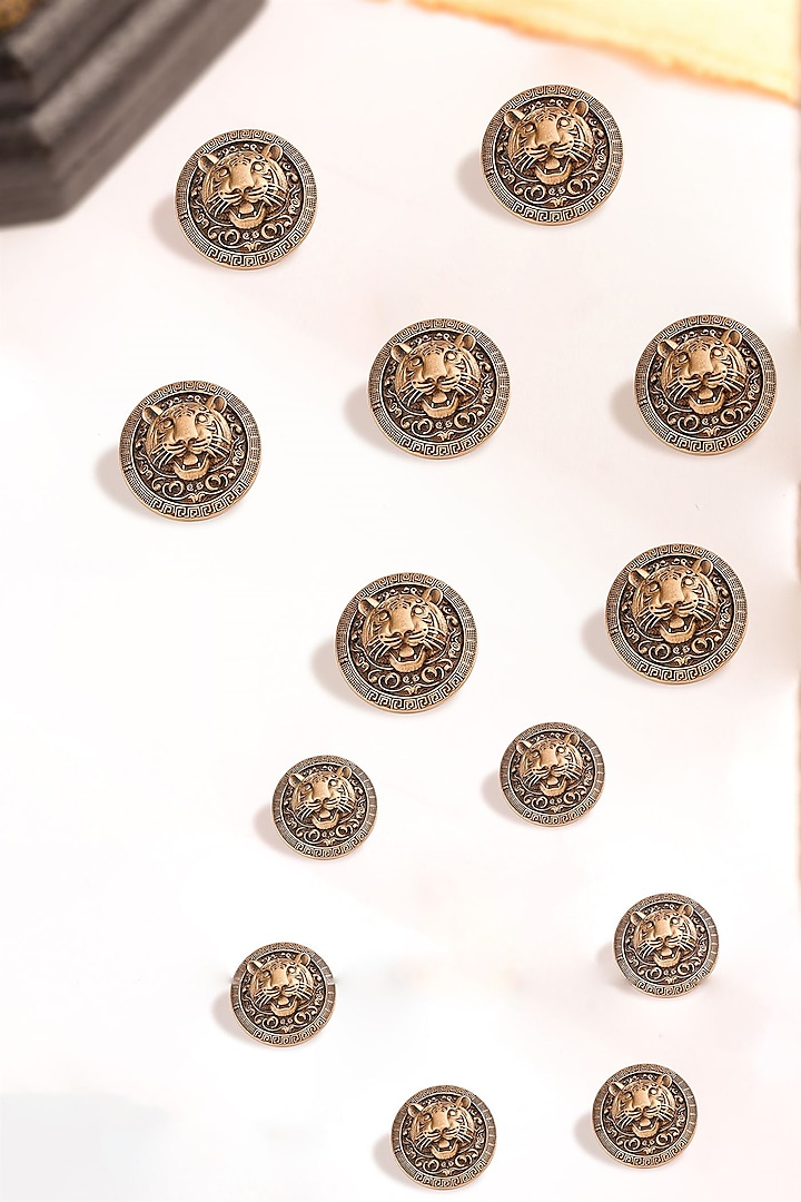 Antique Gold Royal Tiger Buttons (Set Of 13) by Cosa Nostraa