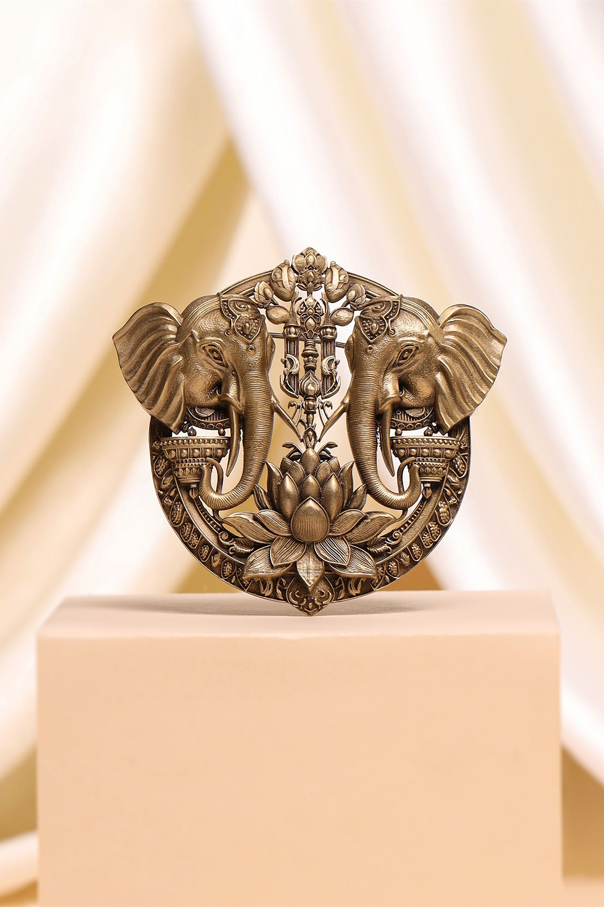 Antique Gold Dual Elephant Brooch by Cosa Nostraa