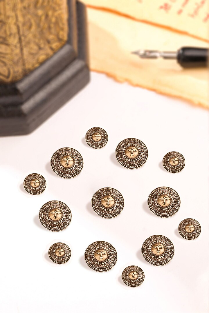 Antique Gold Radiant Sun Buttons (Set Of 13) by Cosa Nostraa at Pernia's Pop Up Shop