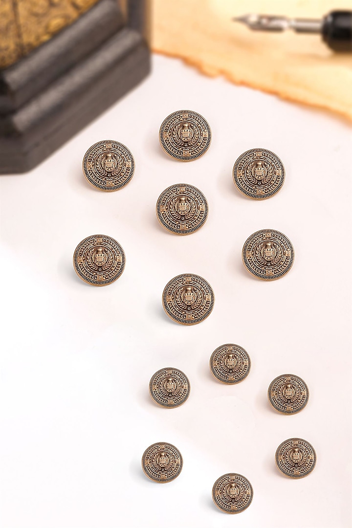 Antique Gold Elephant Shield Buttons (Set Of 13) by Cosa Nostraa at Pernia's Pop Up Shop
