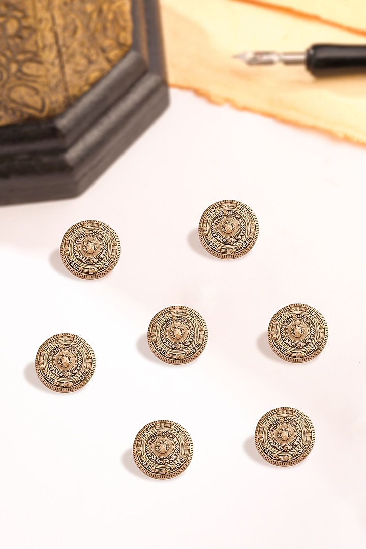 Antique Gold Iconic Shield Buttons (Set Of 7) by Cosa Nostraa at Pernia's Pop Up Shop