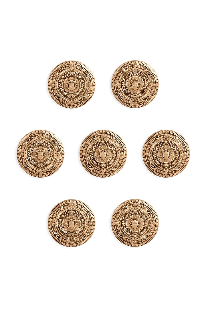 Antique Gold Iconic Shield Buttons (Set Of 7) by Cosa Nostraa at Pernia's Pop Up Shop