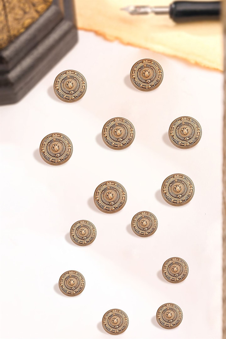 Antique Gold Iconic Shield Buttons (Set Of 13) by Cosa Nostraa at Pernia's Pop Up Shop