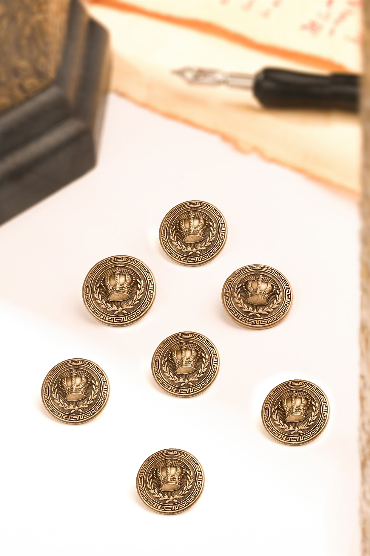 Antique Gold Elite Crown Buttons (Set Of 7) by Cosa Nostraa at Pernia's Pop Up Shop