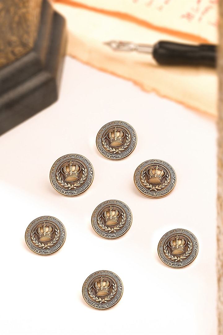 Antique Gold Elite Crown Buttons (Set Of 7) by Cosa Nostraa at Pernia's Pop Up Shop